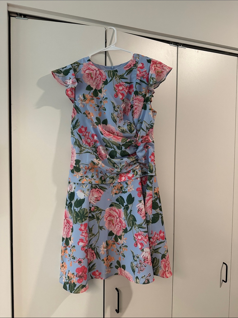 Vince Camuto Blue Floral Cap-Sleeve A-Line Dress